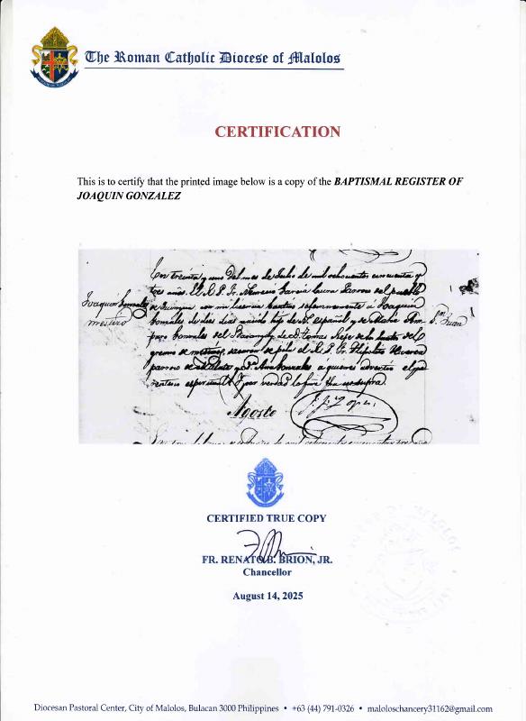 Annex B: Joaquin - Malolos Certificate of Baptismal Register